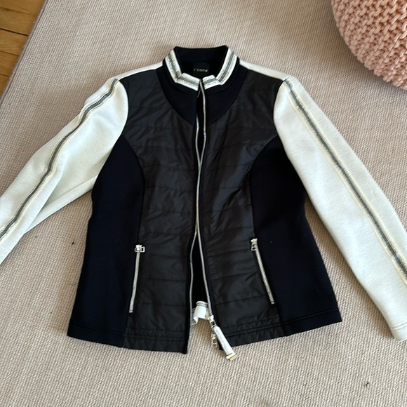 Bomber jacket.  Black and cream.  Interesting detail on sleeves. - Picture 1 of 4